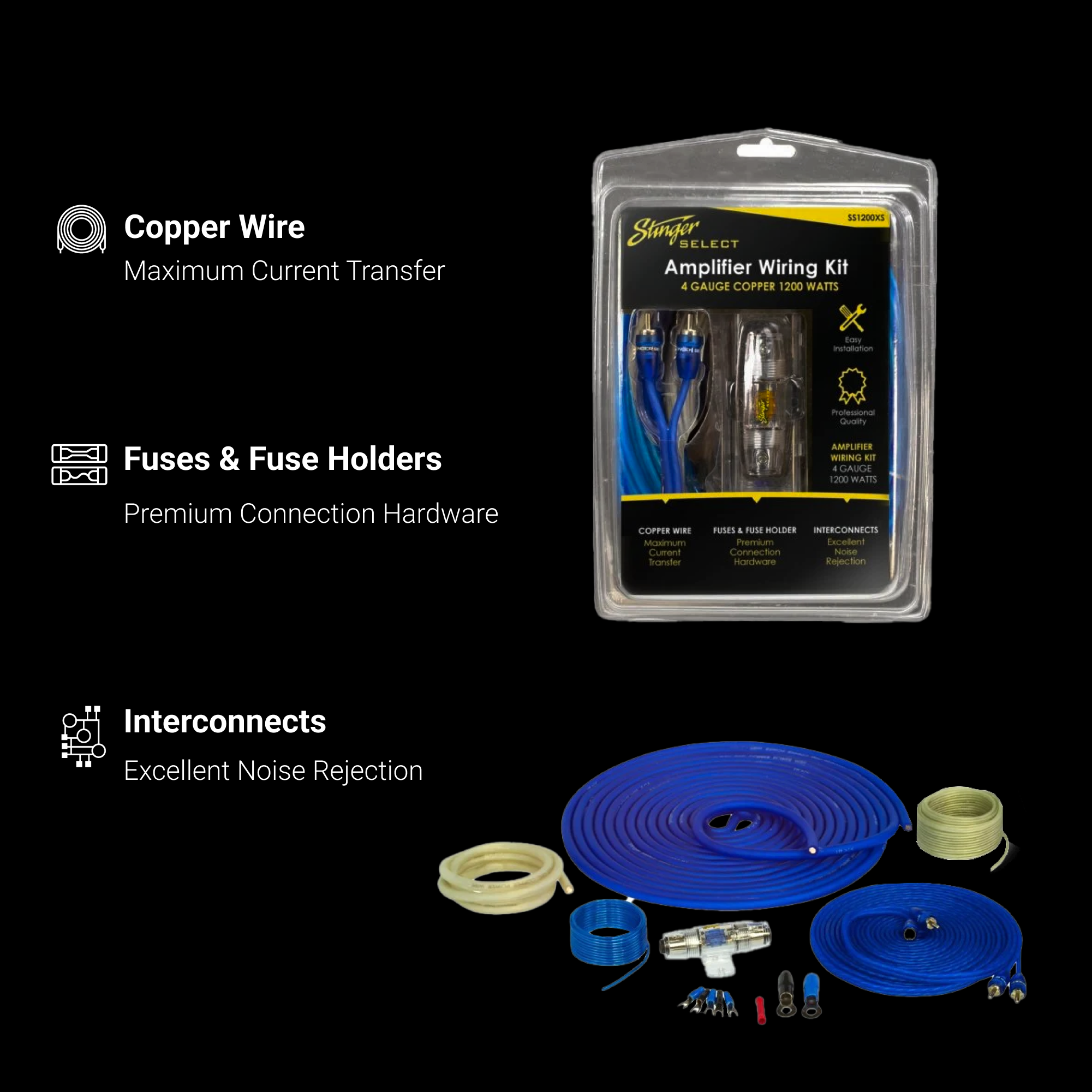 4GA 1200 Watt Complete Amplifier Copper Wiring Kit