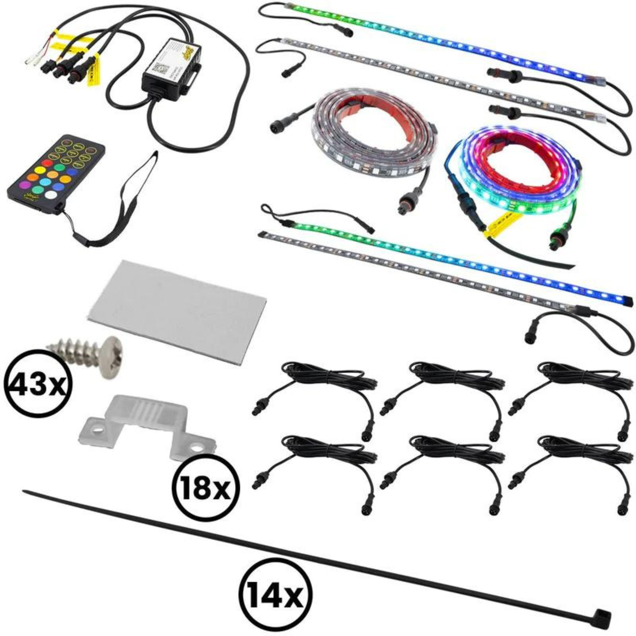 ENLIGHT10 6 Piece Dynamic RGB LED Strip Light Kit with On/Off Adapter and Bluetooth Remote