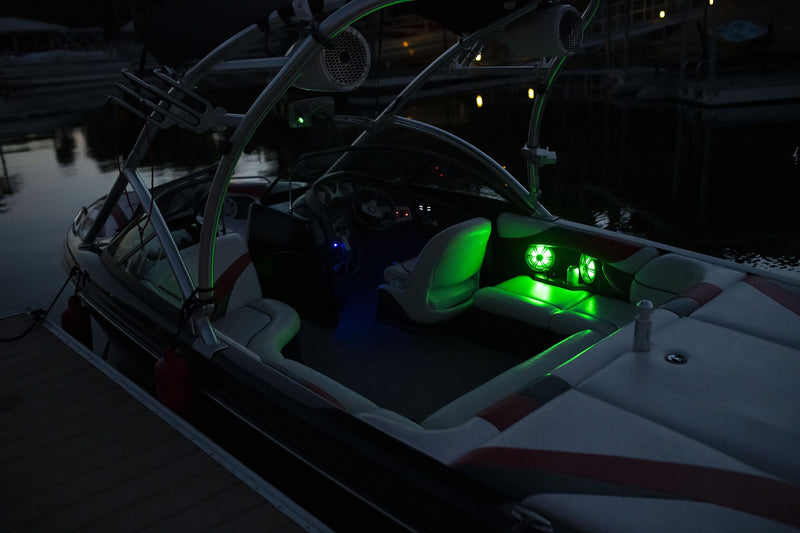6.5” BLACK COAXIAL MARINE SPEAKERS WITH BUILT-IN MULTI-COLOR RGB LIGHTING