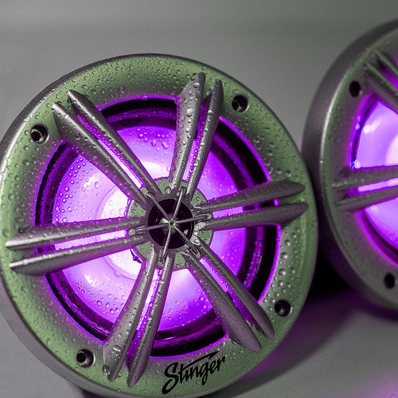 6.5” SILVER COAXIAL POWERSPORTS/OFF-ROAD SPEAKERS WITH BUILT-IN MULTI-COLOR RGB LIGHTING
