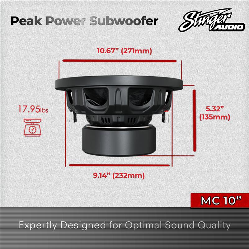 10" 700 Watt (RMS) MC1 Series Peak Power Car Subwoofer (700 Watts RMS/1,200 Watts Max)