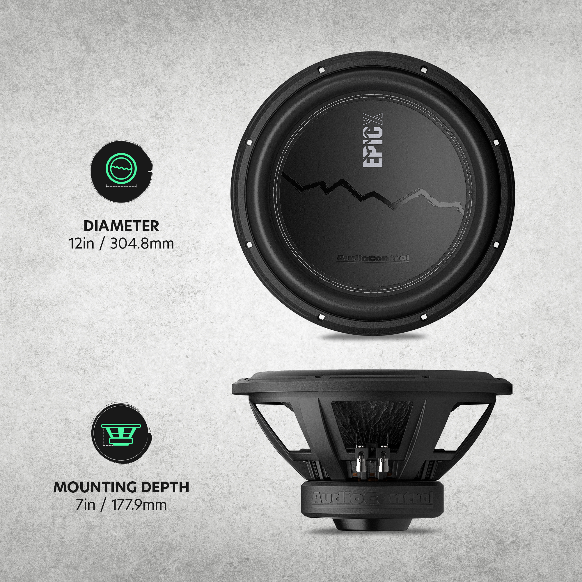 AudioControl EPICX Series 12" Subwoofer, Dual Voice Coil (DVC), 500W RMS/750W Max
