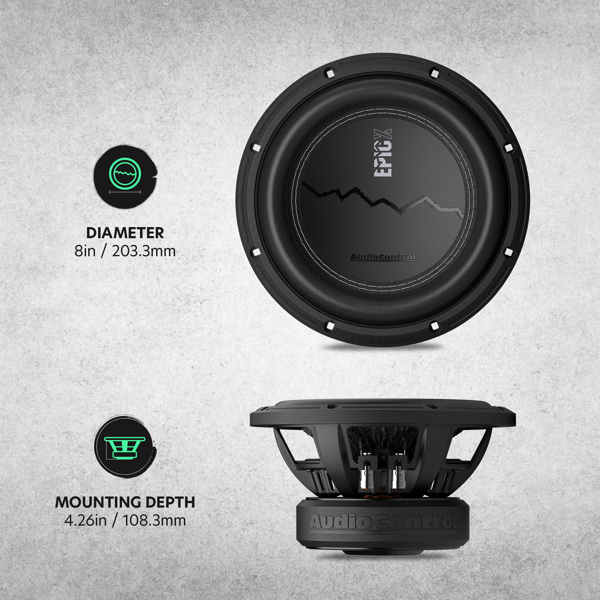 AudioControl EPICX Series 8" Subwoofer, Dual Voice Coil (DVC), 400W RMS/600W Max