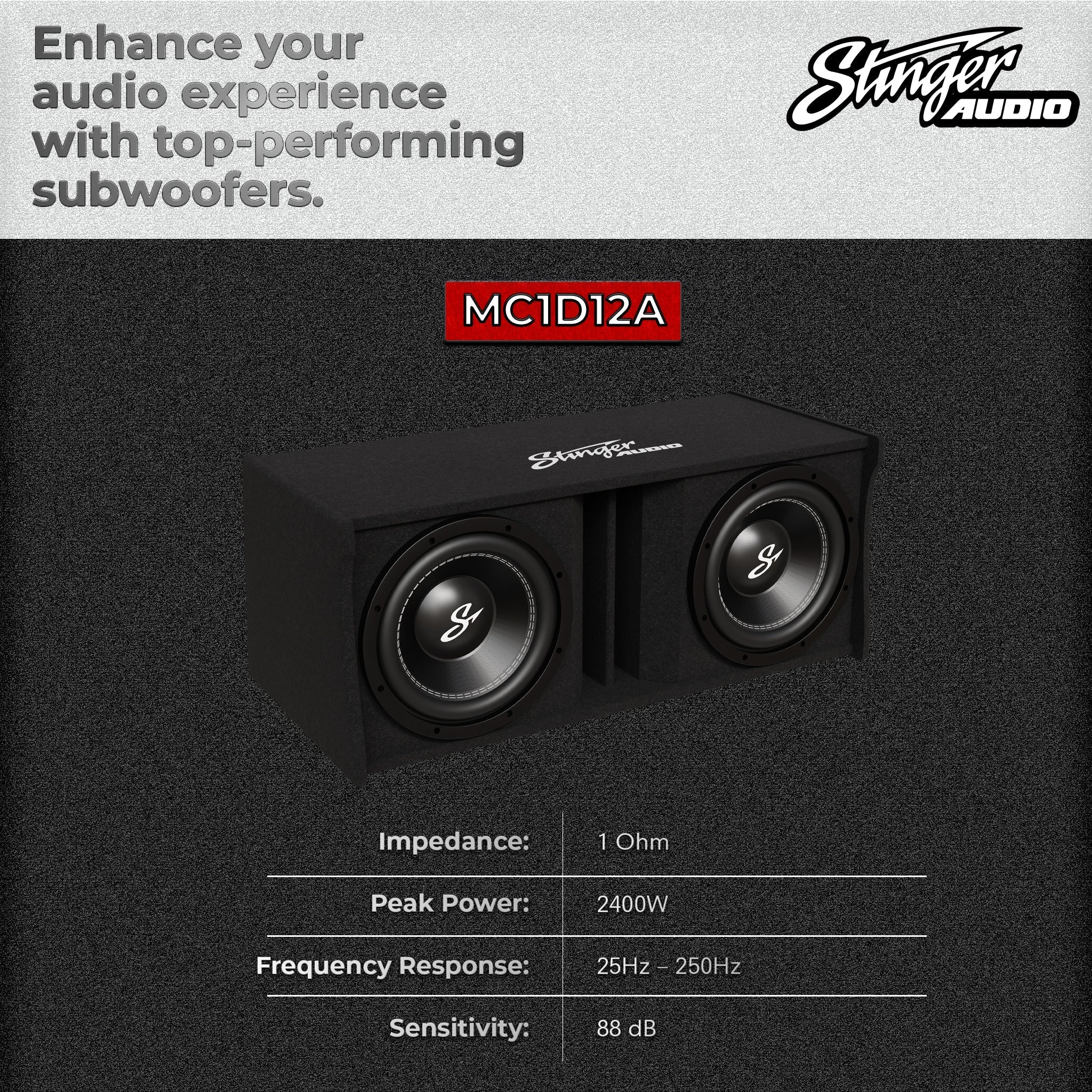 Dual 12" 1,400 Watt (RMS) Loaded Ported Subwoofer Enclosure (1,400 Watts RMS/2,400 Watts Max)