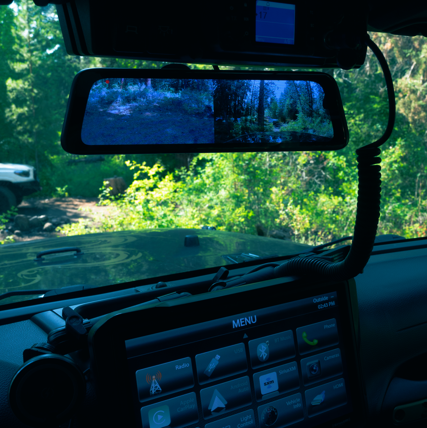 Jeep Wrangler HD Backup Camera & Replacement Rearview Mirror with Full Screen Monitor Kit & Built-In DVR