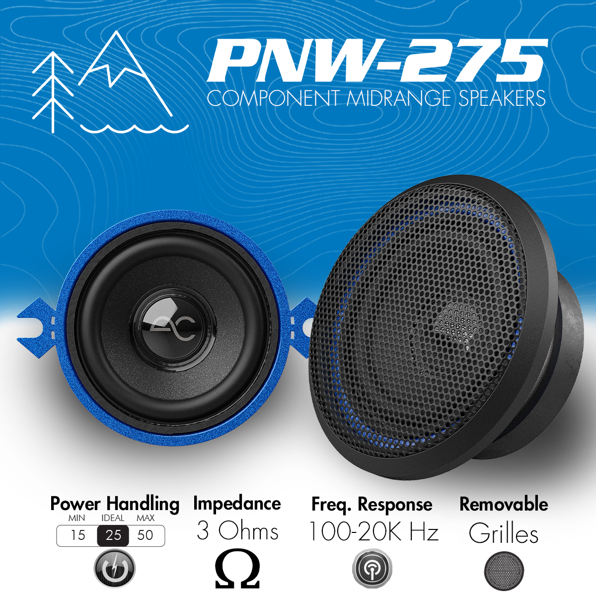 AudioControl PNW Series 2.75" 25 Watt (RMS) Component Midrange Speakers (Pair)