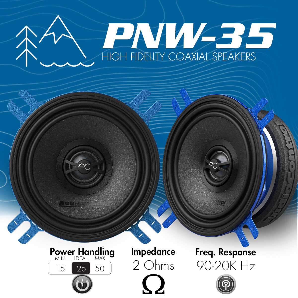 AudioControl PNW Series Car Speakers, 3.5" Coaxial High-Fidelity, 25 Watt RMS/50 Watt Max, 2 Ohm (Pair)