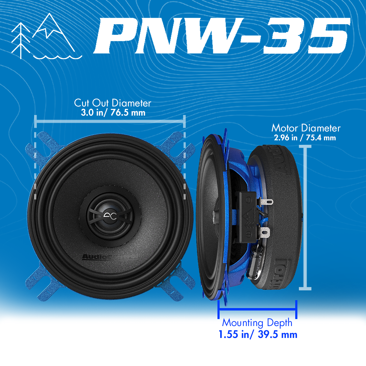 AudioControl PNW Series Car Speakers, 3.5" Coaxial High-Fidelity, 25 Watt RMS/50 Watt Max, 2 Ohm (Pair)