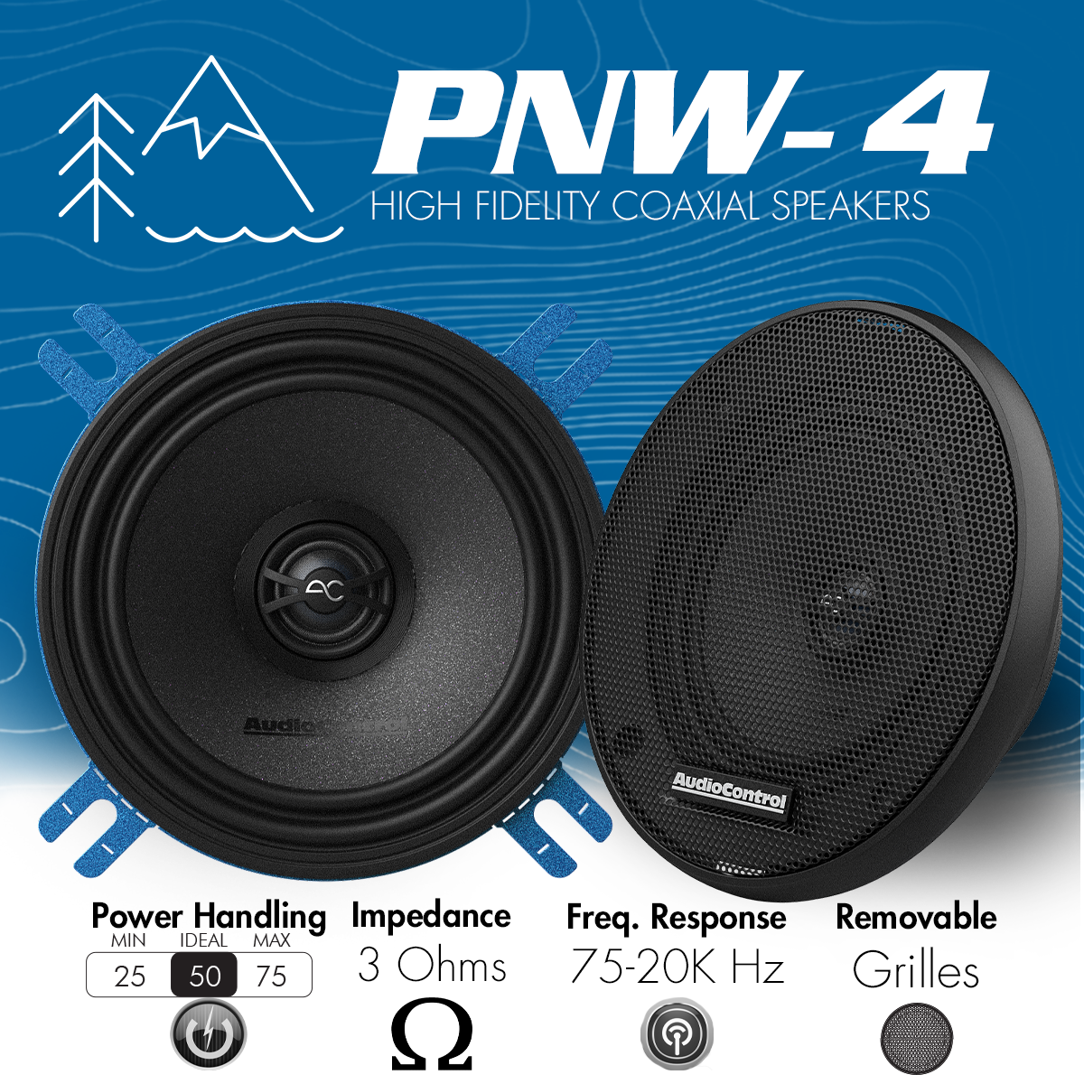 AudioControl PNW Series 4" 50 Watt (RMS) High-Fidelity Coaxial Speakers (Pair)