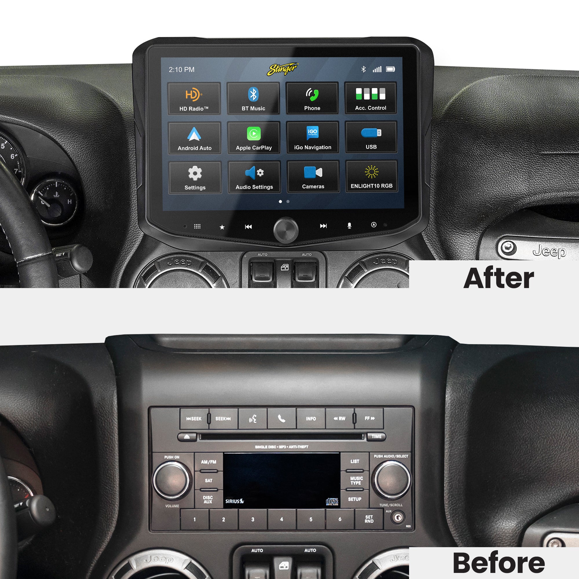 HEIGH10+ Jeep Wrangler JK (2011-2018) 10" Radio Fully Integrated Kit | Displays Vehicle Information and Off-Road Mode