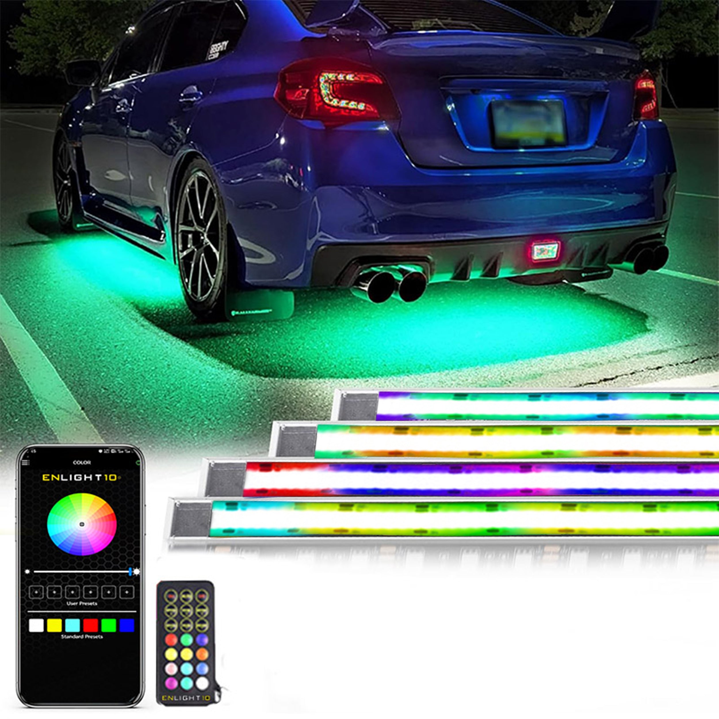 COLORTRAIL 6-Pc Flexible RGBW LED Underbody Strip Light Kit by Race Sport Lighting - ENLIGHT10 App Compatible