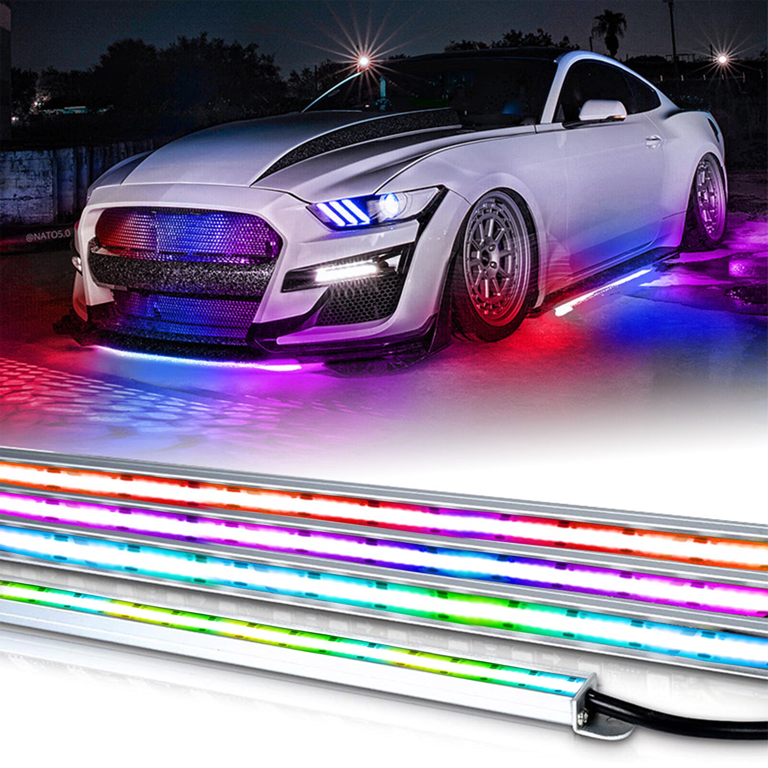 COLORTRAIL 4-Pc RGBW LED Underbody Strip Light Kit, HD Aluminum Channel by Race Sport Lighting - ENLIGHT10 App Compatible