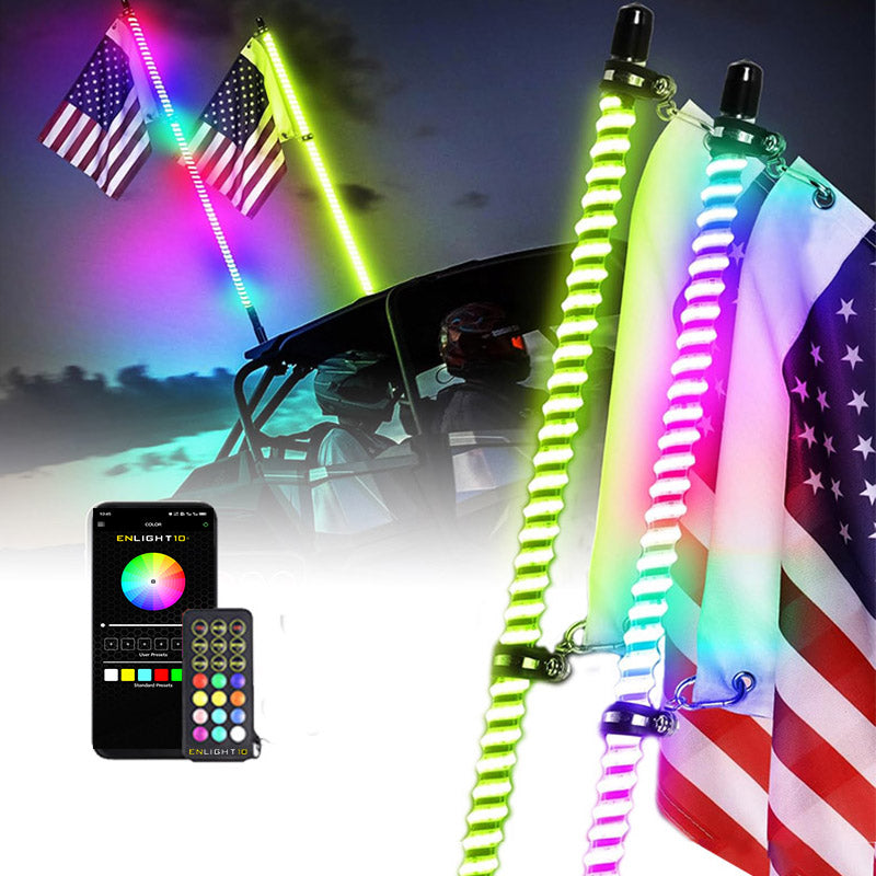 COLORTRAIL 2ft LED RGBW LED Whip Light w/Impact Protection Ribs, 10x Stronger Base by Race Sport Lighting - ENLIGHT10 App Compatible