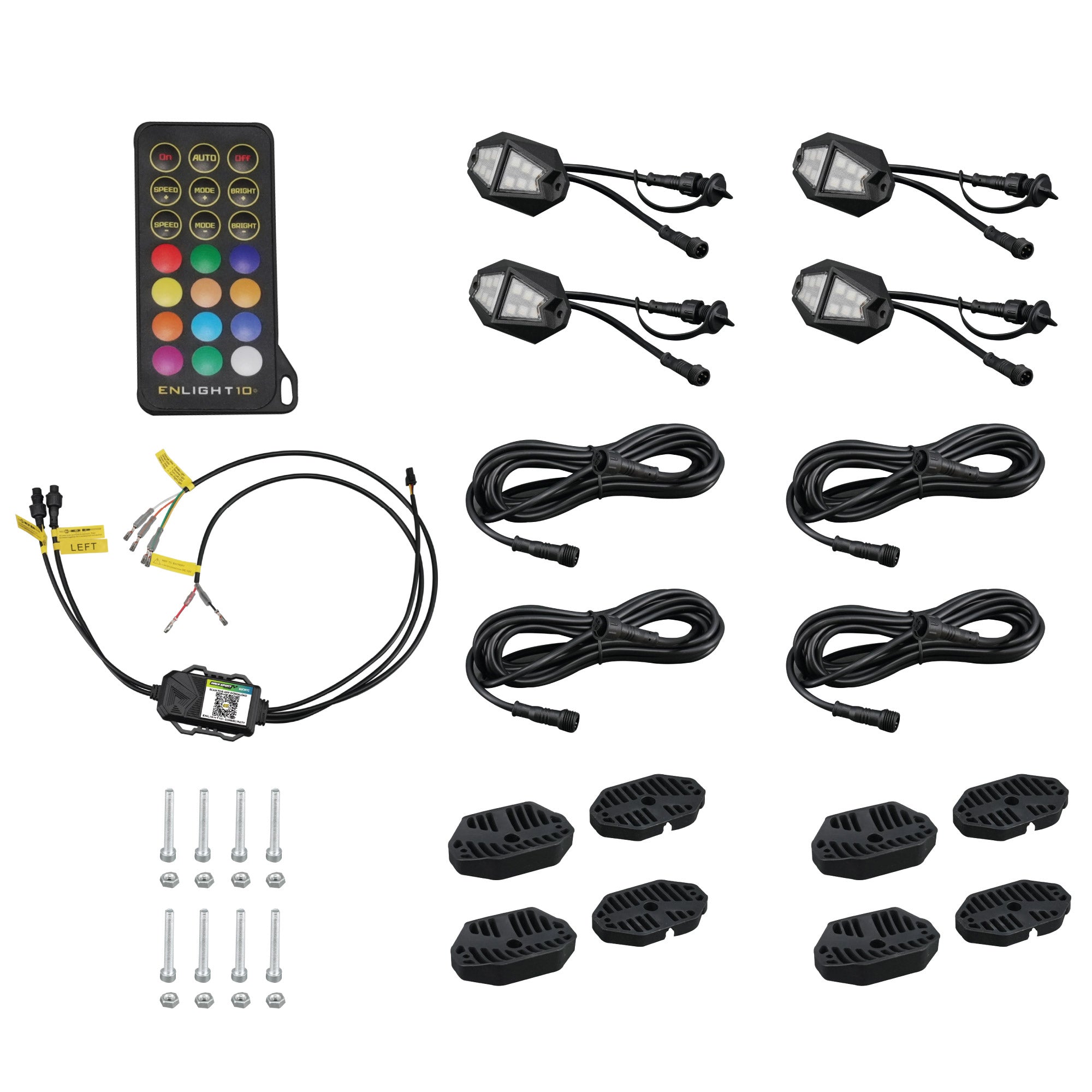 COLORTRAIL 4-Pod RGBW Chasing Rock Lights w/Daisy Chain Connections by Race Sport Lighting - ENLIGHT10 App Compatible