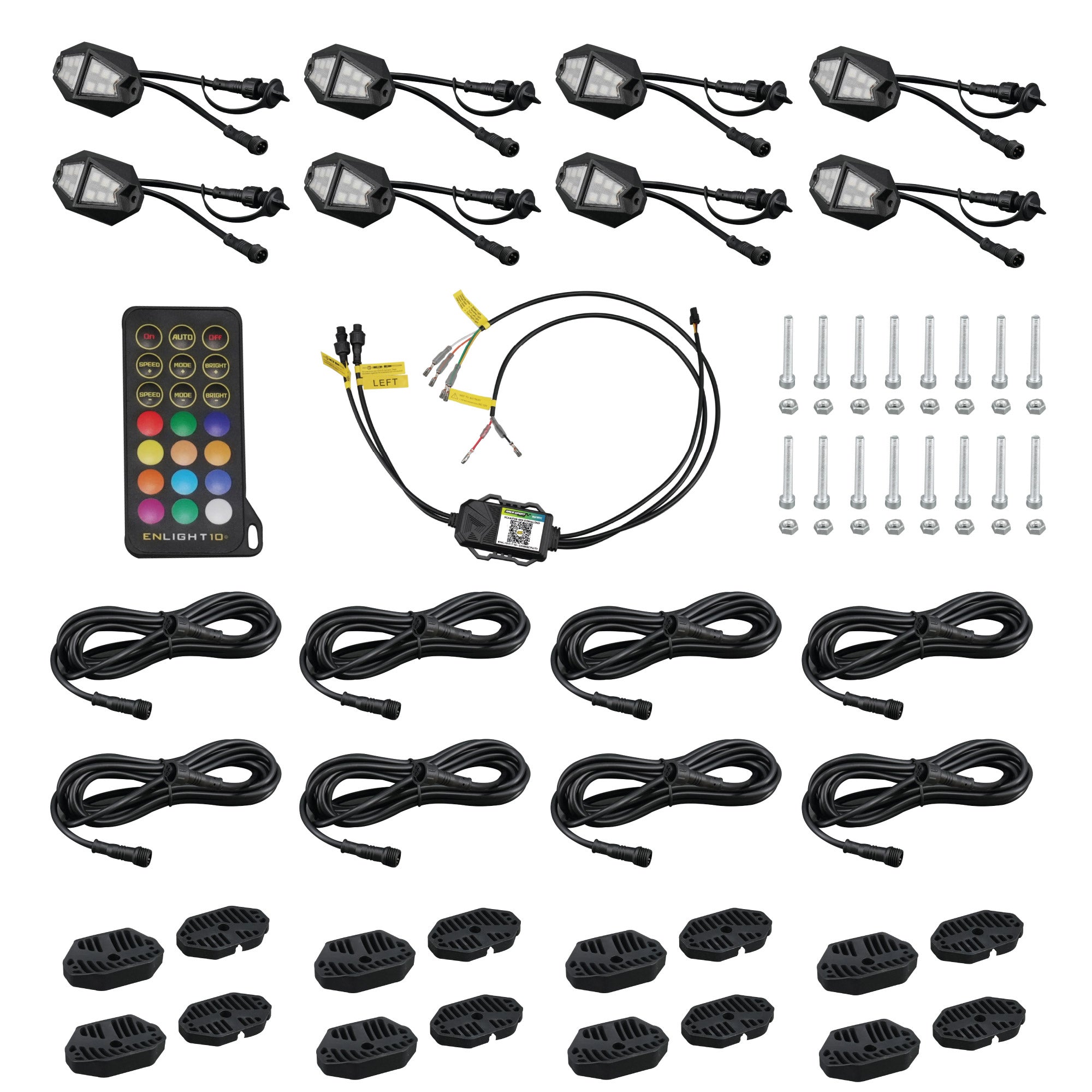 COLORTRAIL 8-Pod RGBW Chasing Rock Lights w/Daisy Chain Connections by Race Sport Lighting - ENLIGHT10 App Compatible