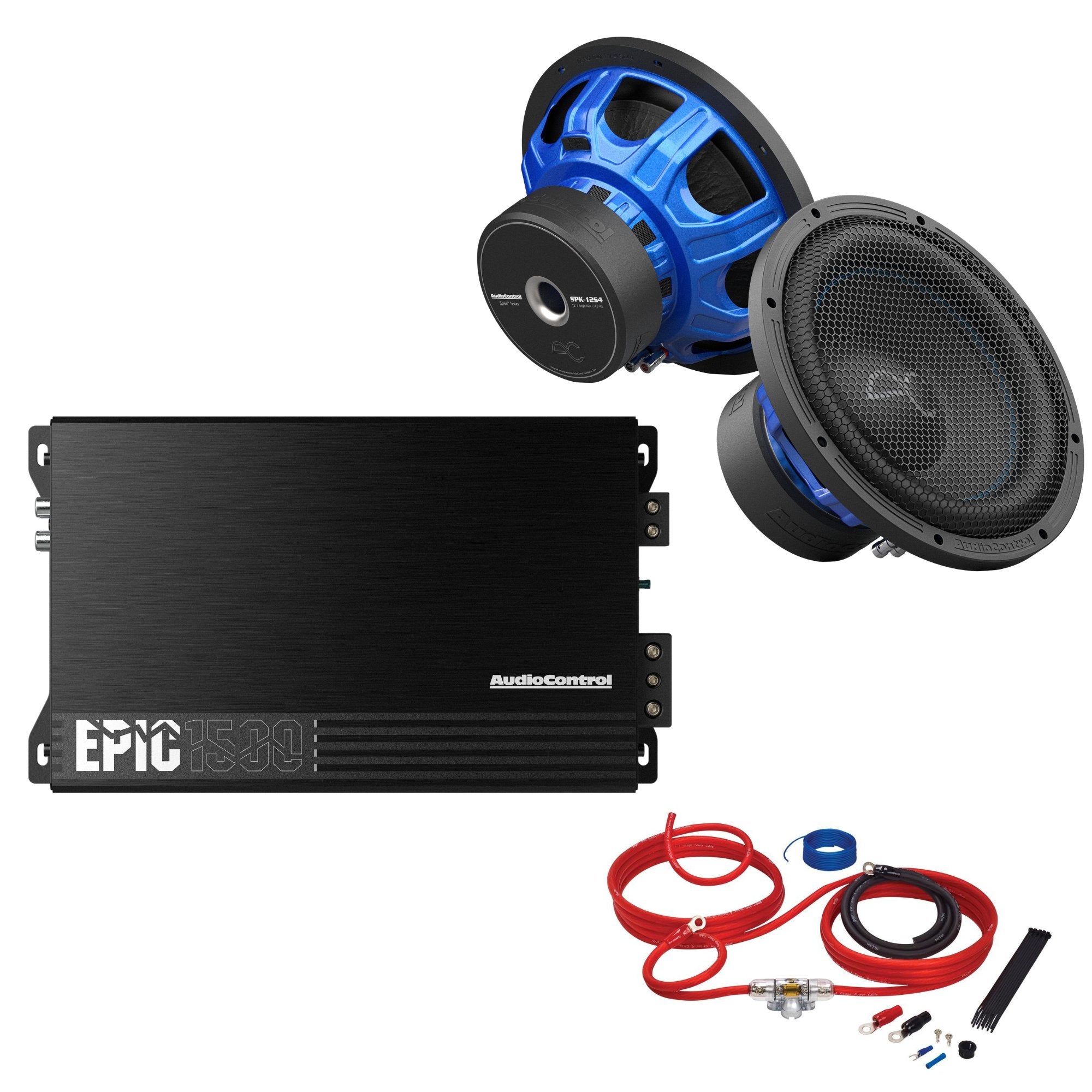 AudioControl EPIC1500 Amplifier Bundle with 12" Subwoofer Pair & Wiring Kit