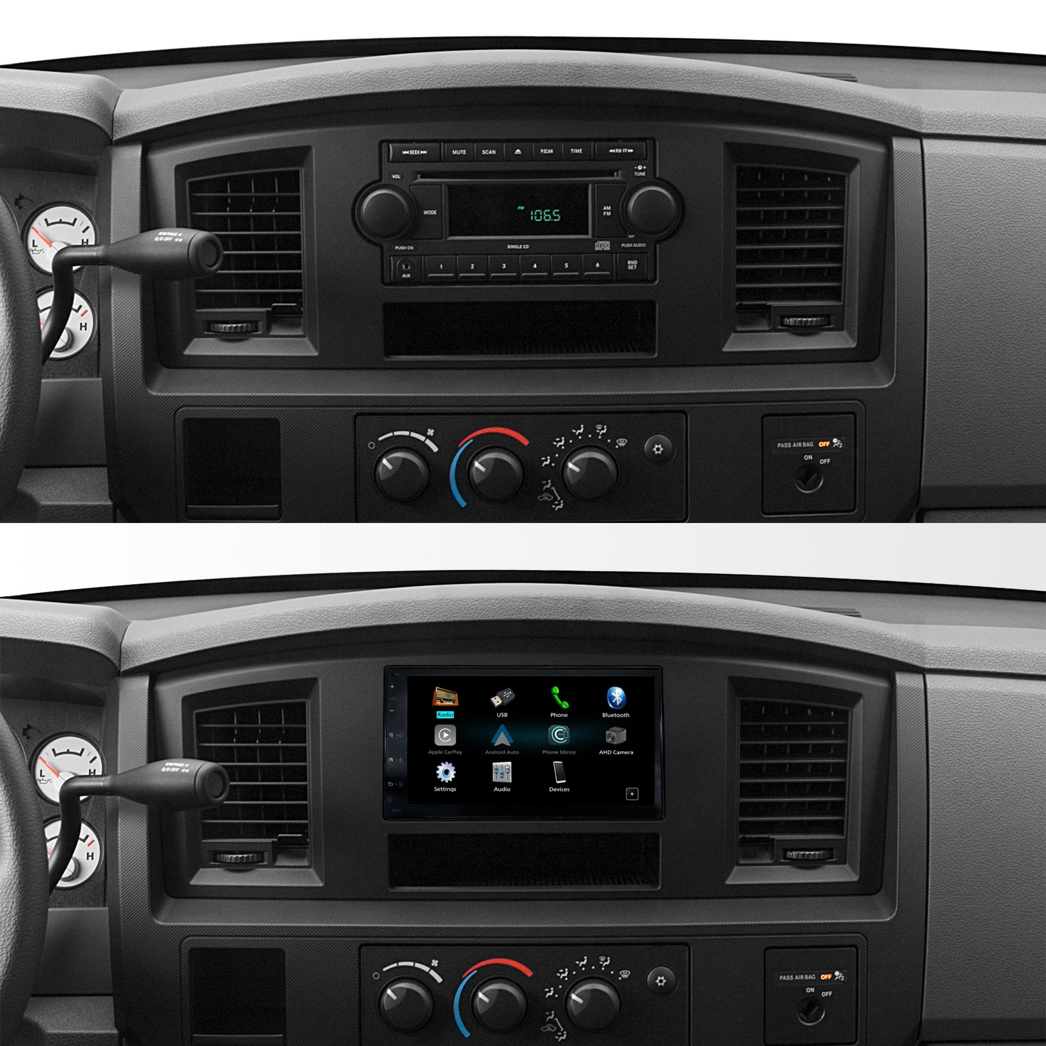 Dodge Ram Truck (2006 - 2008) 6.8" Plug - and - Play Radio Kit with Backup Camera Kit | New Model Radio