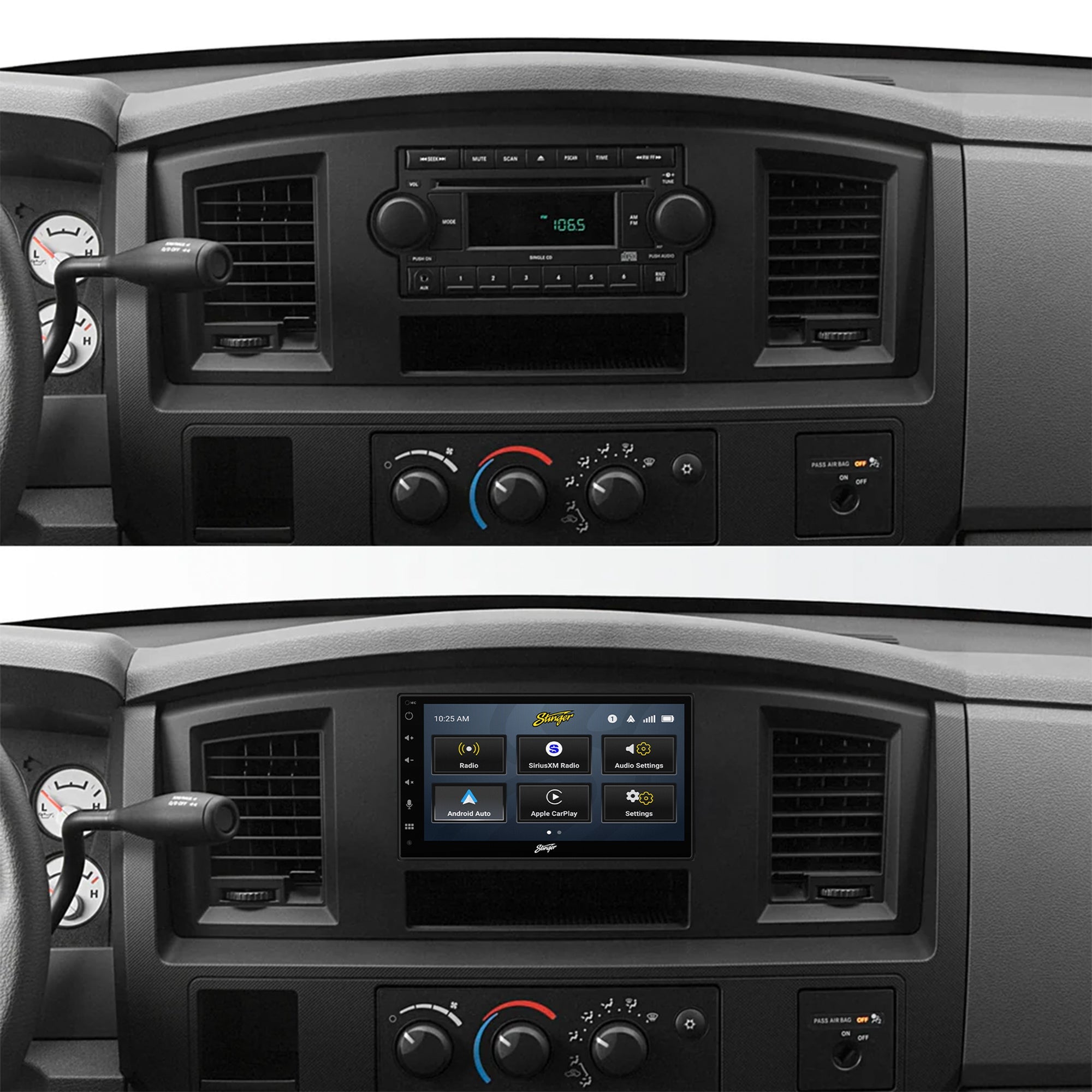 Dodge Ram Truck (2006 - 2008) Stinger 6.8" Double DIN Radio Kit | Plug - & - Play