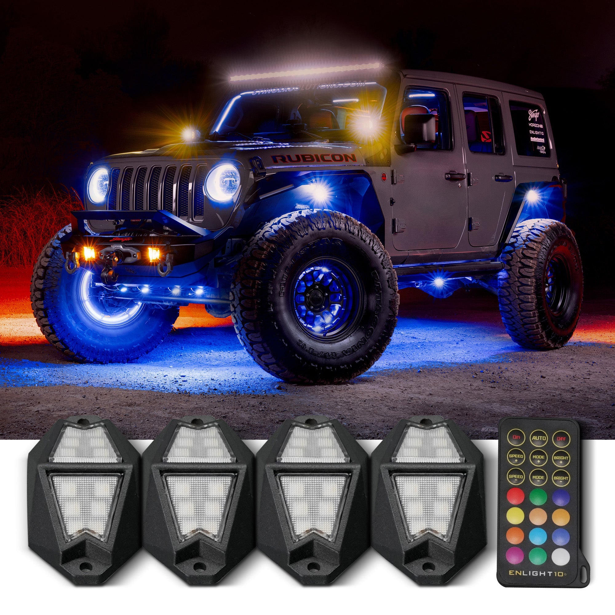 ENLIGHT10 4 Piece RGB Dynamic Rock Light Kit with Bluetooth Remote and On/Off Switch