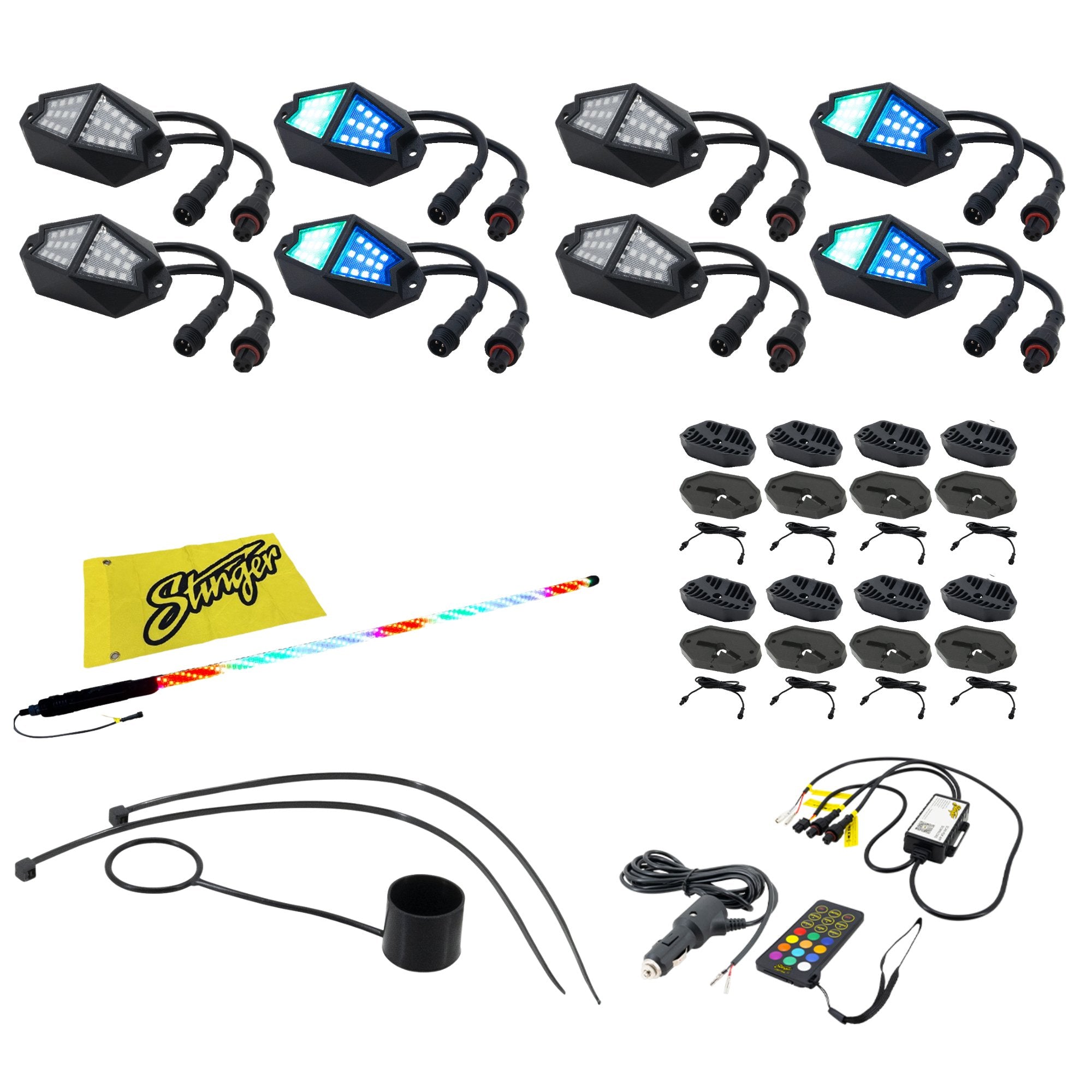 ENLIGHT10 Bundle with 4ft Dynamic LED Whip Light & 8pc RGB Dynamic Rock Light Kit