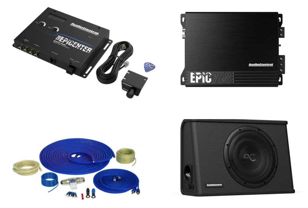 Epicenter Bass Bundle with EPIC750 Amplifier, Space Series 10" Subwoofer Enclosure, Amp Wiring Kit