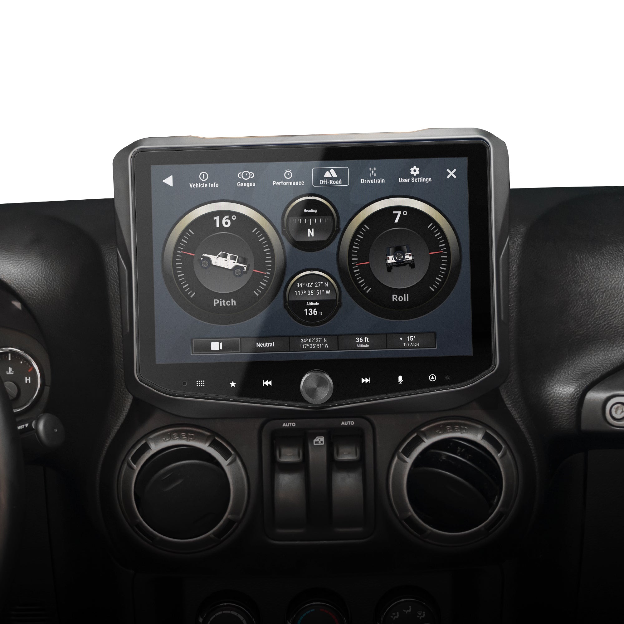 Jeep Wrangler JK (2011 - 2018) HORIZON10 10" Radio Fully Integrated Kit | Displays Vehicle Information and Off - Road Mode