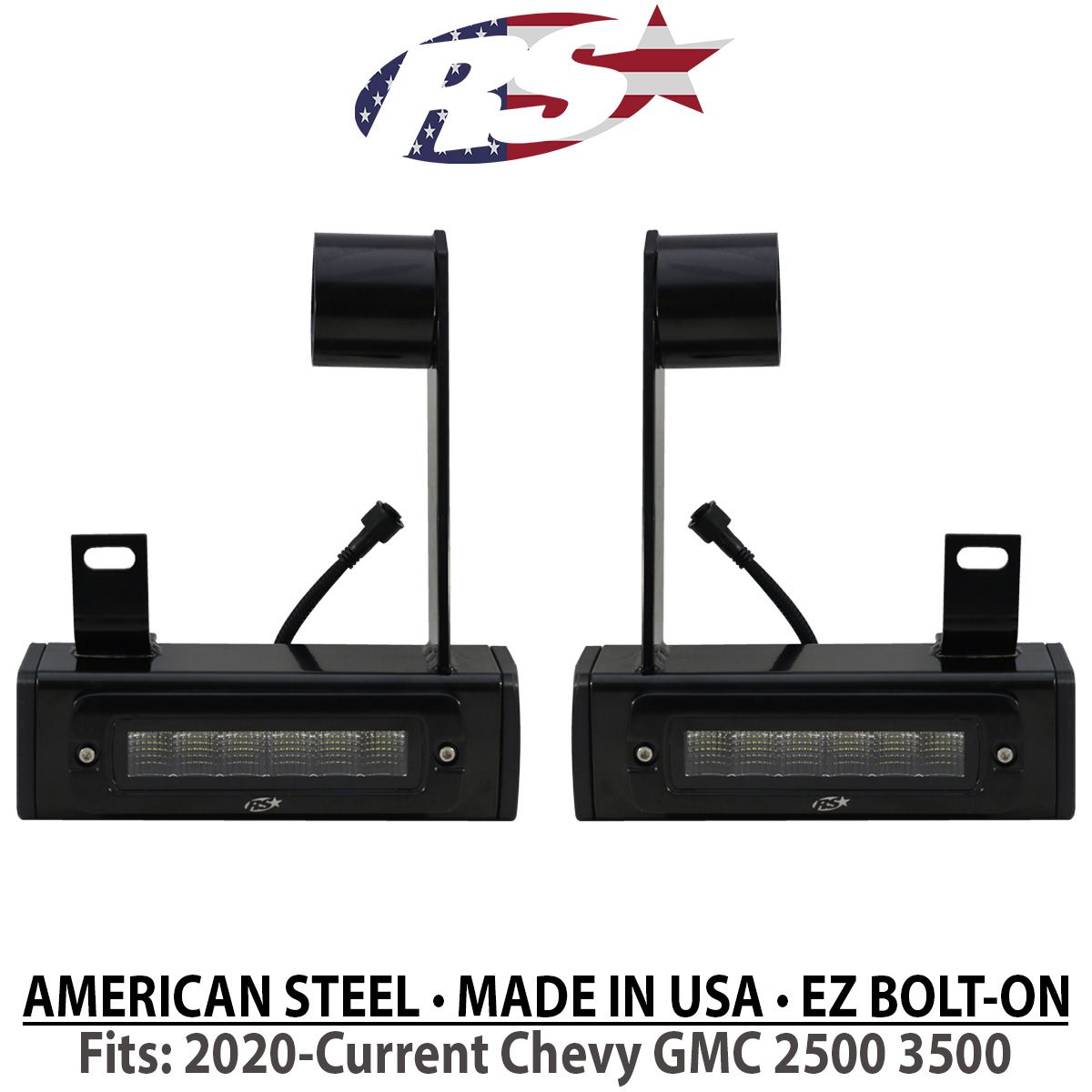 Race Sport Chevy Silverado/GMC Sierra (2020 - 24) 2500 3500 Hitch Bar Reverse 7in LED Flood Lights Blacked Out