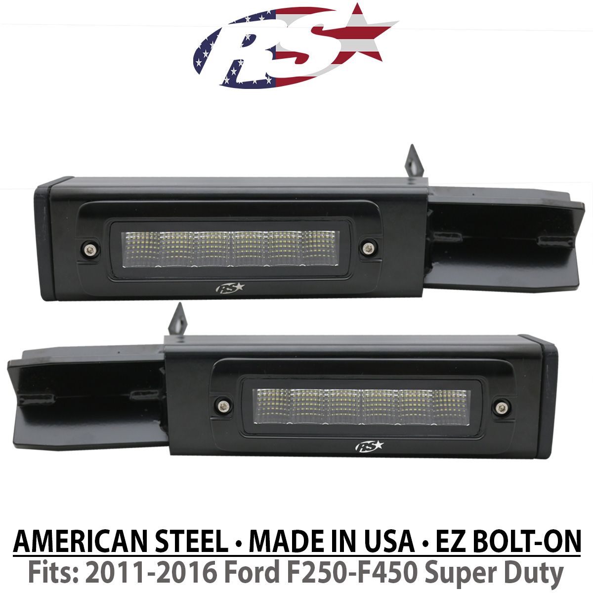 Race Sport Ford F250 - F450 (2011 - 16) Super Duty Hitch Bar Reverse 7in LED Flood Lights Blacked Out