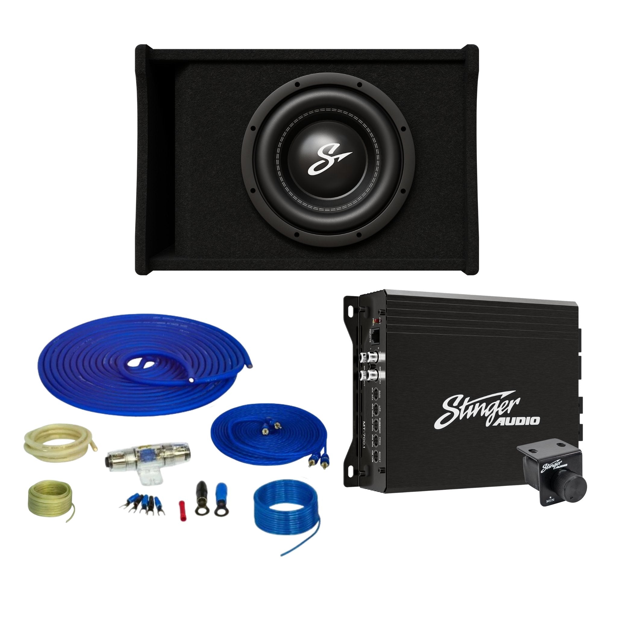 Single 12" 700 Watt (RMS) Loaded Ported Subwoofer Enclosure (700 Watts RMS/1,200 Watts Max) Bass Package with Amplifier & Complete Wiring Kit