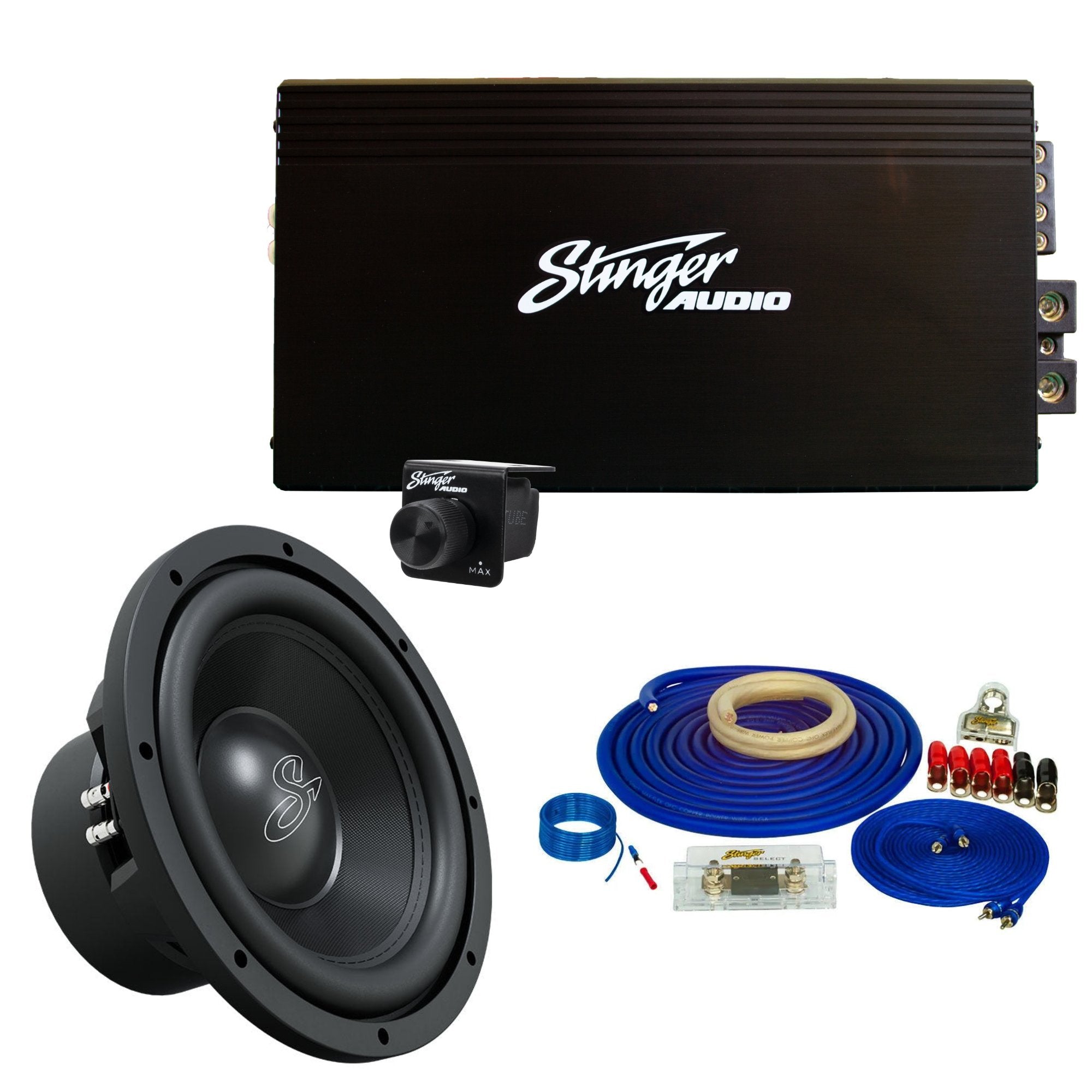 Stinger Audio MT - 2000.1 Amplifier Bundle with 12" Subwoofer Pair & Wiring Kit