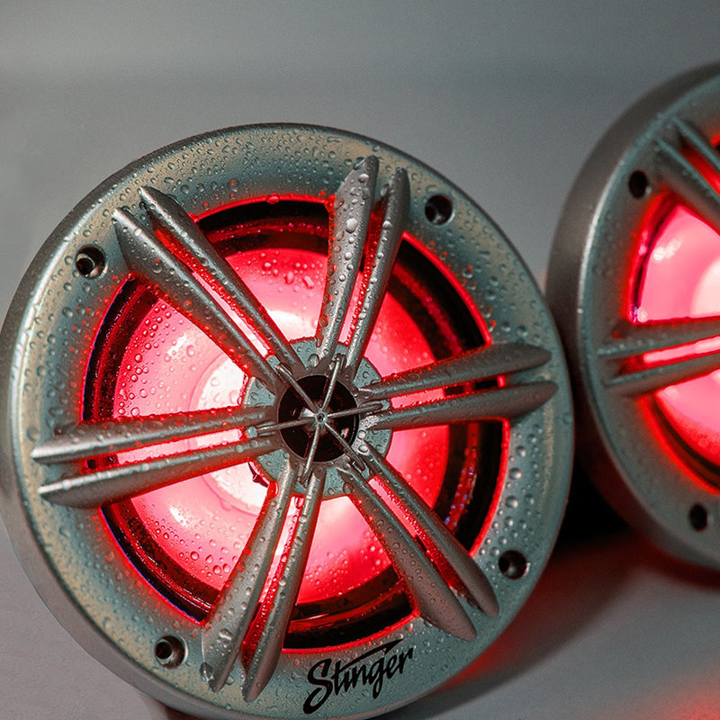6.5” SILVER COAXIAL MARINE SPEAKERS WITH BUILT-IN MULTI-COLOR RGB LIGHTING